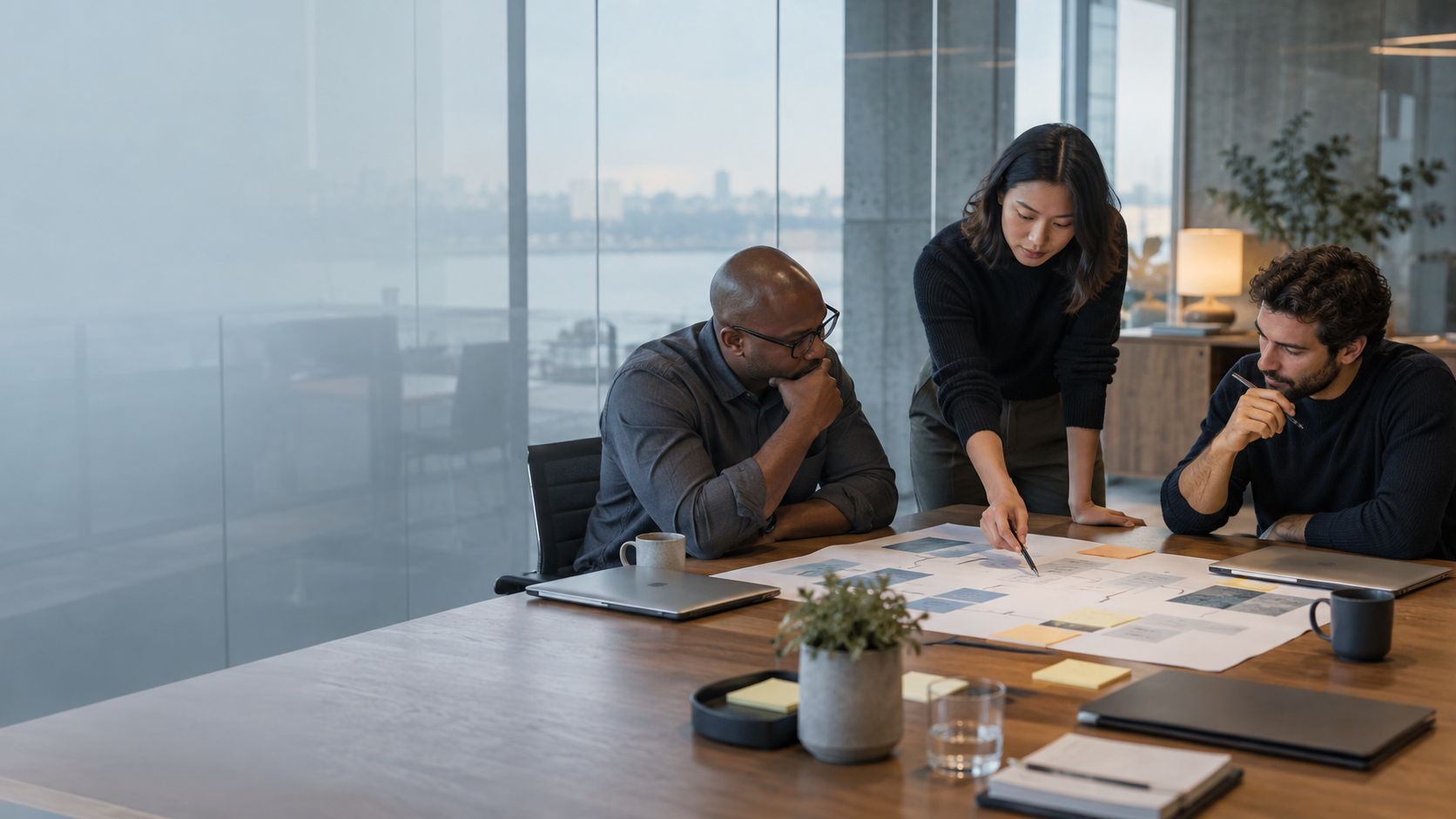 Команда руководителей обсуждает готовность бизнес-процесса к пилоту ИИ